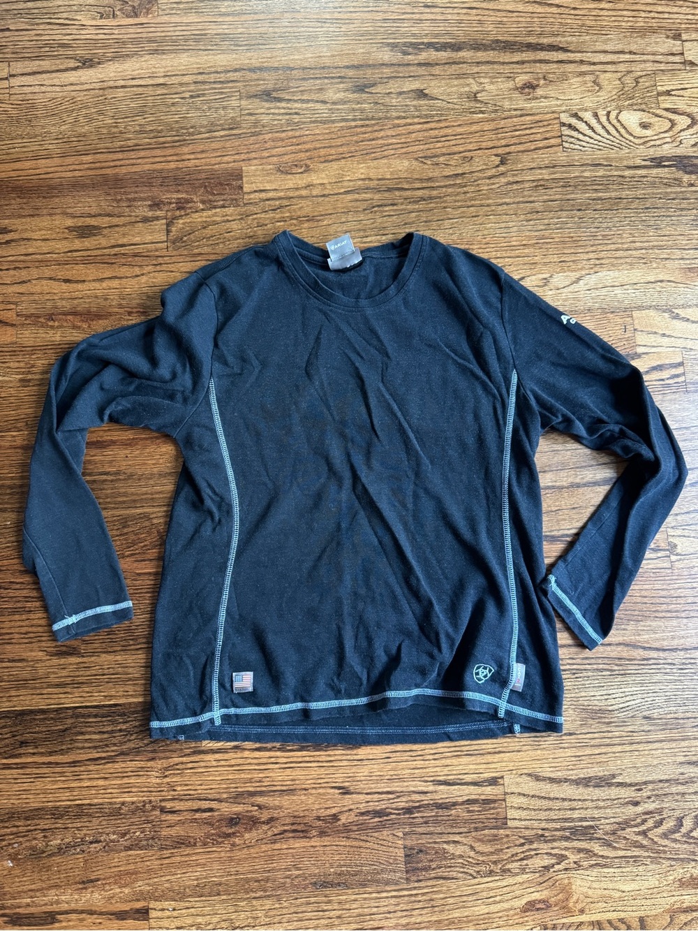 Ariat Navy Long Sleeve FR Crew with Light blue  Contrast Stitching
